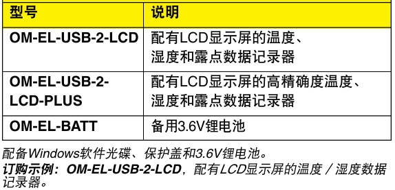 OMEGA奧米佳 OM-EL-USB-2-LCD溫度、濕度和露點(diǎn)數(shù)據(jù)記錄器 配有LCD顯示屏參數(shù)
